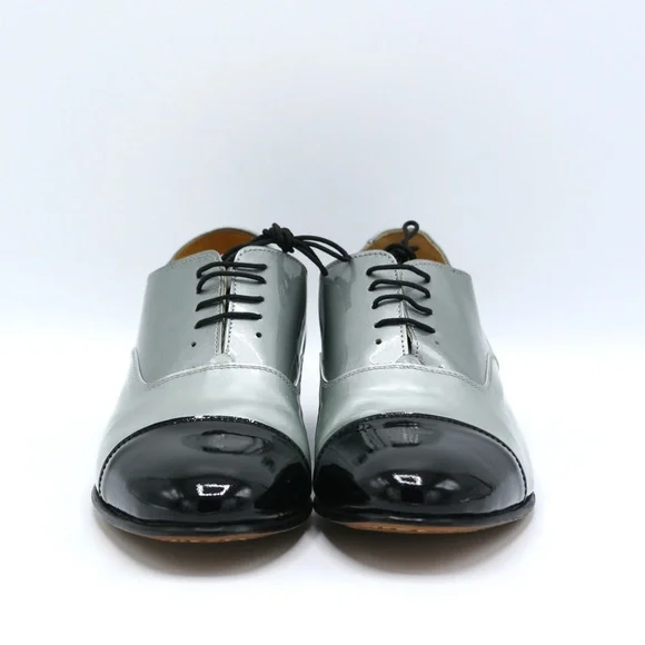 DIEPPA RESTREPO Joe Patent Leather Silver/Black Oxfords Brogues Women - Picture 4 of 15